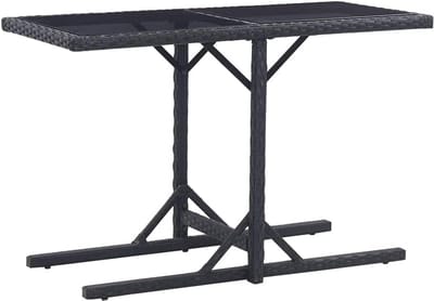 Tuintafel Rechthoekig Zwart Poly Rattan met Glazen Tafelblad - 110x53 cm