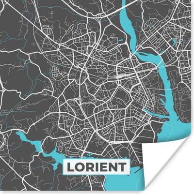 Poster Lorient - Frankrijk - Kaart - Plattegrond - Stadskaart - 100x100 cm XXL