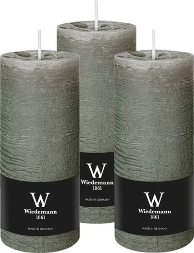 Wiedemann Cilinderkaars/stompkaars - 3x - rustieke kaars - lichtgrijs - 7 x 16 cm - 66 branduren