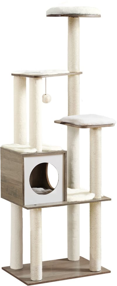 Feandrea - Krabpaal - Kattenboom - Voor Katten - 165 cm Hoog - Met 5 Krabpalen en Wasbare Kussens