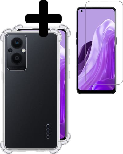 Hoesje - Met Screenprotector - Geschikt voor OPPO Reno 8 Lite - Sterk & Shockproof - Siliconen Case - Back Cover - Telefoon Hoes - Shock Proof - Telefoonhoesjes - Transparant