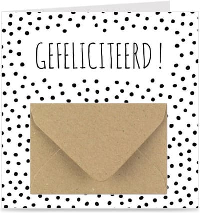 Kaart met cadeau envelopje / Verjaardagskaart / Wenskaart | GEFELICITEERD | voor geld of cadeaukaart