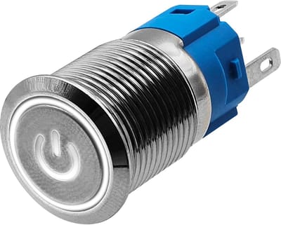 ProRide Metalen Drukschakelaar 12V ON-OFF - 16mm - Aan/uit schakelaar - Spatwaterdicht - 12V/24V - LED Indicatie Wit