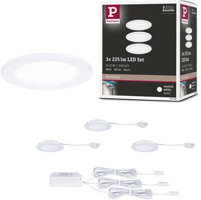 LED-meubelinbouwlampen Set van 3 rond 65 mm 3x2,5W 3x180lm 230/12V 4000K Wit