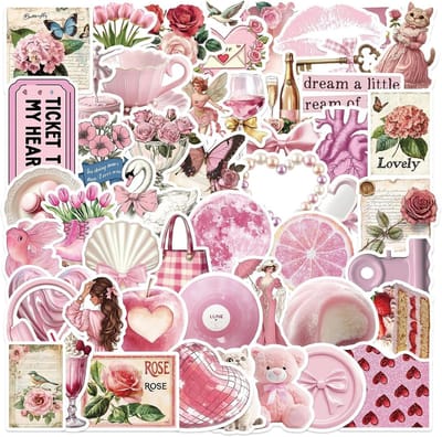 Thijox - 100 Stuks Vintage Roze Stickers Voor Meisjes - Coquette Waterdichte Stickers Voor Waterflessen, Laptops, Scrapbooks, Computers, Telefoons, Gi