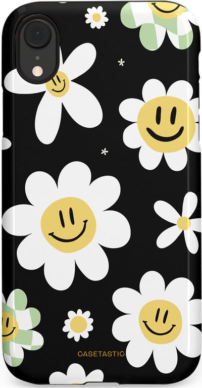 Casetastic hoesje geschikt voor Apple iPhone XR - Dubbellaagse bescherming - Vrolijke Madeliefjes - Fashion Case - Zwart Wit Grijs Goud