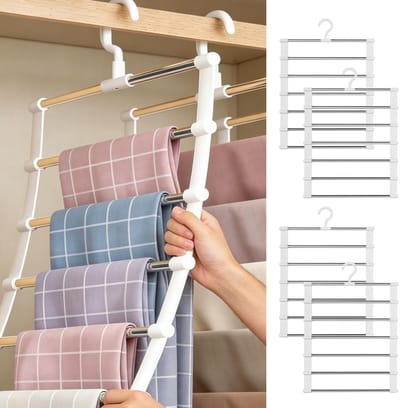 4 stuks broekhangers ruimtebesparend: 7 stangen kleerhangers broeken, opvouwbare metalen broekhangers, kastorganizer, antislip broekhangers voor appartement, slaapzaal ophangen van broeken
