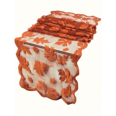 1pc-Chemins de table d'automne avec feuilles Décorations de chemin de table de Thanksgiving Dentelle Orange Chemins de table Décor d'automne Décor de table d'automne marron