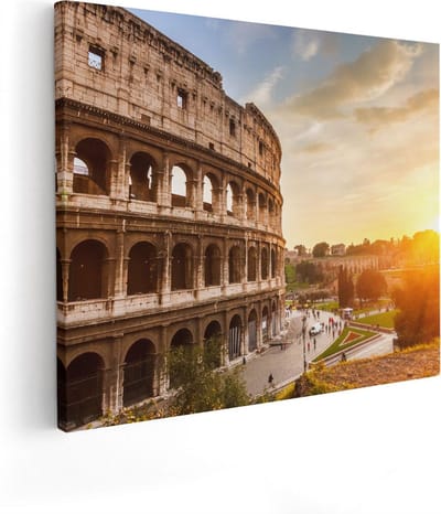 Artaza Canvas Schilderij Rome - 50x40 cm - Wanddecoratie Colosseum - Muurdecoratie Italië - Kamer Accessoires Zonsondergang