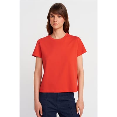 Vrouwen Katoenen Geribbelde Round Neck T-Shirt