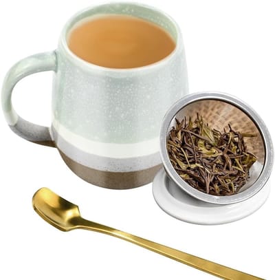 Thee Mok van Porselein, 400 ml, Inclusief Filter en Deksel, Perfect voor Koffie en Thee Thuis of op Kantoor