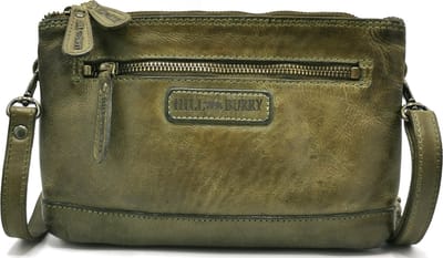 Hillburry Schoudertas-Clutch met vakjes Gewassen Leer groen - (bxhxd) ca. 22cm x 15cm x 2,5cm