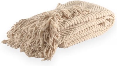 Tiseco - Deken RENEE - warm gebreide structuurplaid - 150x200 cm, Ivoor
