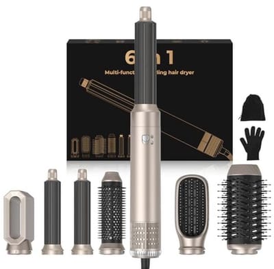 Föhnborstel Hair Dryer Brush 6 in 1, 1000w Haardroger Multi Air Styler, Air Curler Krultang,3 Temperatuurregelingen voor het Drogen, Krullen, Rechtmaken, Het Stylen van uw Haar