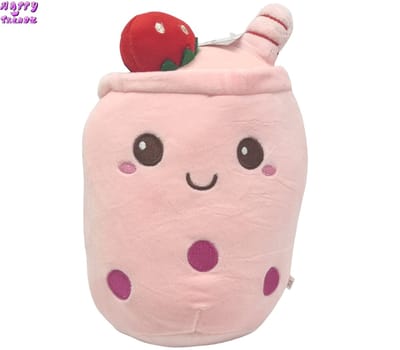 Happy Trendz® Boba Bubble Tea Pluche Aardbei - 25 cm pluche Slaap kussen Knuffel Tea Pluche - Cadeau - Gift - MustHave Fan