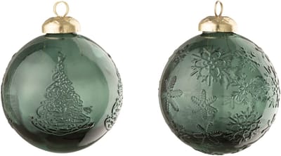 J-Line kerstbal Bal - glas - groen - 2 stuks
