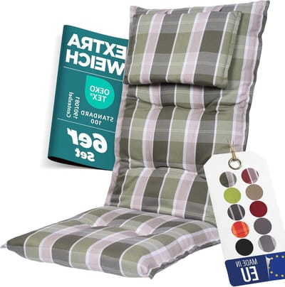 Tuinzitkussens Hoge Stoel - Polsterkussens Set - Comfortabel Zitten - Extra Dikke Vulling - Set van 6 - Groen Geruit