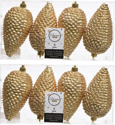 12x Gouden dennenappels kerstballen 12 cm - Glitter - Onbreekbare plastic kerstballen - Kerstboomversiering goud