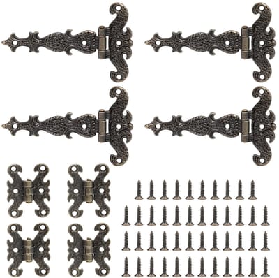 Dailygoods- Scharnieren 8 Stuks - Vintage Bronzen T-vormige Scharnieren - Kleine Scharnieren - Decoratieve Scharnierschroeven - Antieke Houten Scharnieren - Hoogwaardig Materiaal - Deurscharnier