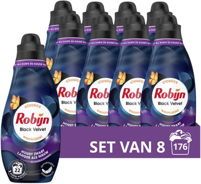 Robijn Klein & Krachtig Classics Vloeibaar Wasmiddel - Black Velvet - met natuurlijk zwartserum en 87% biologisch afbreekbare ingrediënten* - 8 x 22 wasbeurten