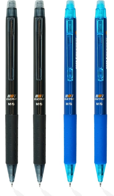 Ainy - Hotclear Uitwisbare Pen - set van 2 blauwe en 2 zwarte uitgumbare pennen voor in je etui - stijlvol balpen / balpennen voor college en werkomgeving