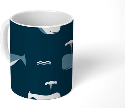 Mok - Koffiemok - Patronen - Walvis - Water - Kindje - Jongens - Kinderen - Kids - Mokken - 350 ML - Beker - Koffiemokken - Theemok