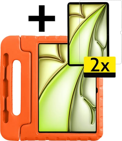 Hoes - Geschikt voor Apple iPad Air (2024/2025/2026) - 11 inch - Met 2x Screenprotector - Kinderhoes Shockproof Bumper - Kidsproof Case - Tablet Hoesje - Kinder Cover - Oranje