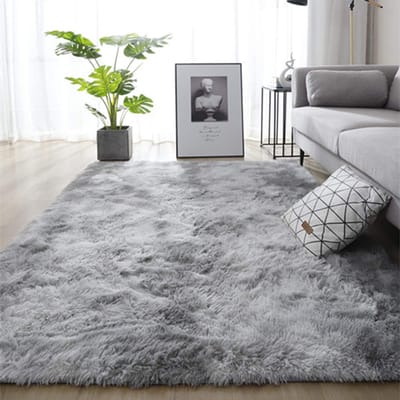 Vloerkleed voor woonkamer, slaapkamer, zacht, bontdecoratie, woonkamer, antislip, pluizig, modern, shaggy, vloermat, groot (grijs, wit, 160 x 230 cm)