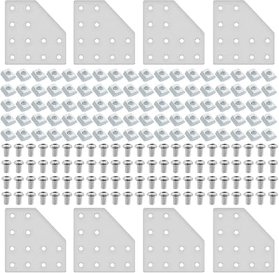 8pcs 2040L Angle Bracket Joining Plate T Slotted Accessories 12-Hole 2040 Hardware Connector 2040 with T Nuts and Screws Silver