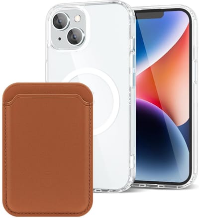 Shockproof Anti Shock Back Cover Hoesje Compatibel met MagSafe Geschikt voor: Apple iPhone 13 met Magnetische Pasjeshouder - Bruin