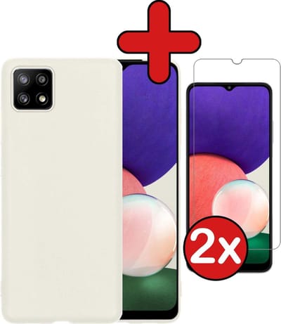 Hoesje - Met 2x Screenprotector - Geschikt voor Samsung Galaxy A22 5G - Sterk & Shockproof - Telefoon Hoes - Back Cover - Siliconen Case - Telefoonhoes - Wit