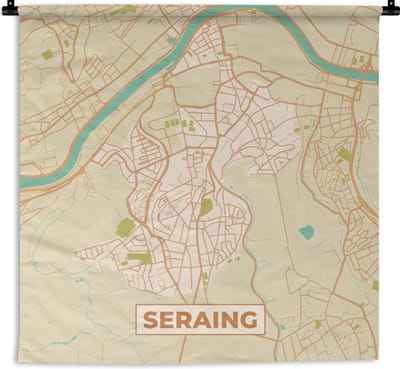Wandkleed - Wanddoek - Vintage - Kaart - Seraing - Plattegrond - Stadskaart - 180x180 cm - Wandtapijt