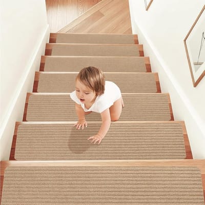 Set van 15 zelfklevende trapmatten, antislip binnenmatten voor kinderen, ouderen en huisdieren (Beige, 55 x 22 cm) - Veiligheid, Comfort en Stijl voor Trappen