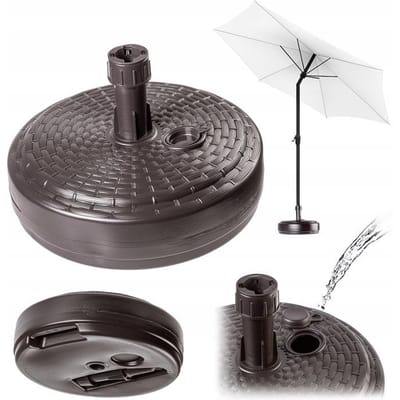 KADAX Parasolstandaard, ronde parasolstandaard, parasolhouder kan worden gevuld met zand water of grind, kunststof standaard voor tuin, terras, strand (versie 2 rond, bruin)