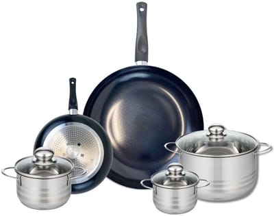 Set van 2 Koekenpannen van 20 en 32 cm en 3 kookpotten van 12, 14 en 20 cm Elo Prima Brillant
