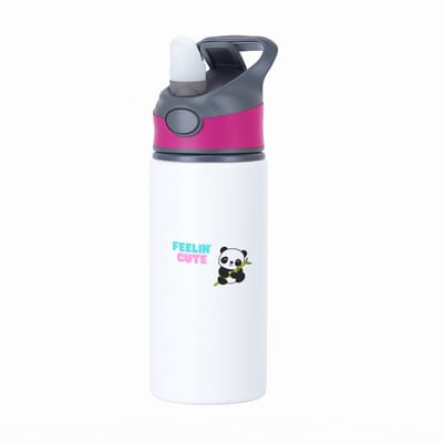 Hacebo® - feelin cute panda waterfles met rietje roze - Panda - panda liefhebbers - verjaardag - dieren liefhebbers - cadeau - kado - geschenk - verjaardagscadeau - water fles - 650ML