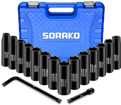16-delige slagmoersleutelset 1/2 inch met zeskant dopsleutels en verlengstangen
