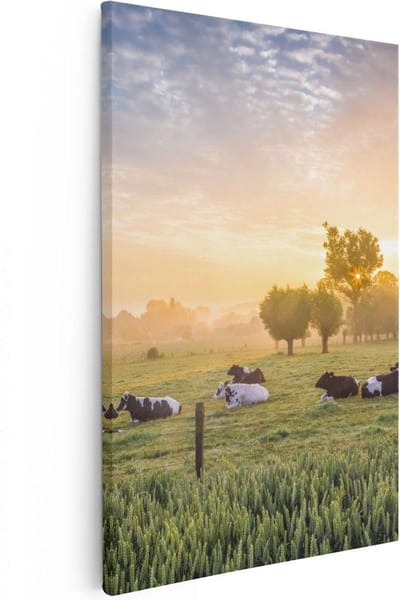 Artaza Canvas Schilderij Koeien - 40x60 cm - Wanddecoratie Landschap - Muurdecoratie Zonsondergang - Schilderijen Op Canvas Natuur