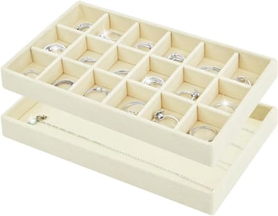 Stapeltableau voor Sieraden met 18 Compartimenten en Grote Opbergruimte voor Oorbellen, Kettingen en Ringen - Beige Sieraden Organizer