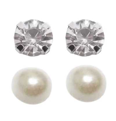 2 Paar magneet 8 mm oorbellen Ivoor/wit Parel Strass