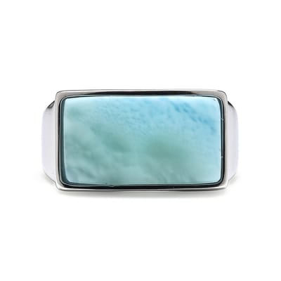 Cavill - Zilveren ring - 925 Sterling zilver gerhodineerd - 4,5 ct Larimar cabochon - Antiek blauw ontwerp - Handgemaakt Dominicaanse Republiek