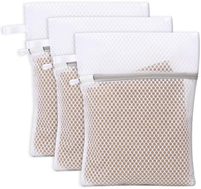 Dailygoods- Waszak Klein - 3 Stuks - Antislip Rits - Hanglus - Mesh Design - Lichtgrijs - 30 x 23 cm - Wasnet