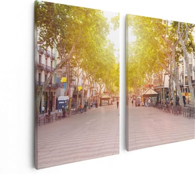 Artaza Canvas Schilderij Tweeluik De Ramblas Straat in Barcelona - 80x60 - Foto Op Canvas - Canvas Print