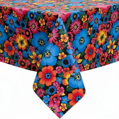 Protecttable - Rond Mexicaans Tafelzeil Bloemenregen Zwart ⌀118cm - Tafelkleed Afwasbaar - Kunststof