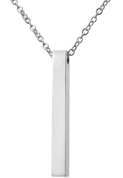 Long Bar Heren Ketting met Hanger - Zilver kleurig - Minimalist - Kettingen Mannen Dames - Papa Cadeau Voor Mannen - Vaderdag