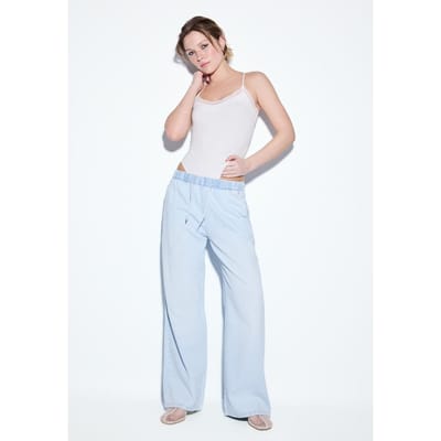 Stradivarius Soepele denim broek met koord  LICHTE MIDDENBLAUWE DENIM WASSING XS