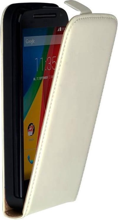 Premium Wit Motorola Moto X 2014 Lederen Flip case hoesje
