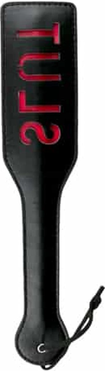 EasyToys - Paddle van Leer - Spanking Paddle - Kinky Leren Zweep met Slut Bedrukking - Bondage Set - BDSM - Bondage - Sex Toys voor Vrouwen en Mannen - Zwart