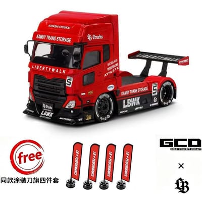 Pre Gcd 1/64 Lbwk Fuso Ud Quon Zwaar Trekker-Aanhanger Model Met Gratis Cadeaus Diecast Vrachtwagen Model red