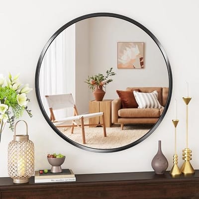 Ronde wandspiegel 80 cm voor badkamer, woonkamer, slaapkamer en hal - Zwart aluminium frame